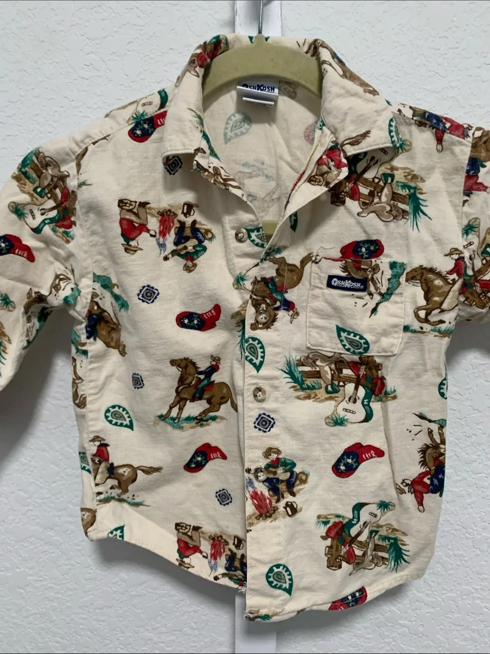 Vintage OshKosh B'gosh Cream Western Cowboy Print Button-Down Shirt